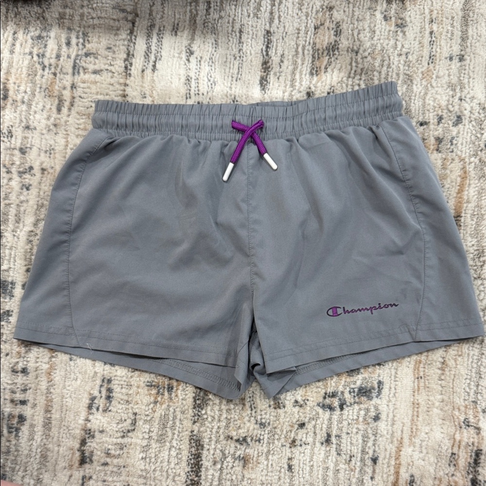 Champion Women's Athletic Shorts in Gray with Purple Accents